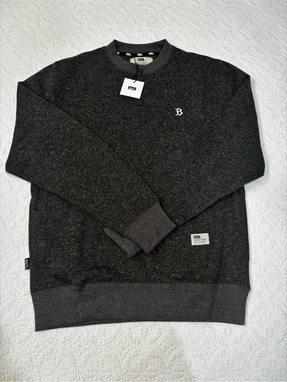 BAIT Charcoal Heather Grey "B" Logo Crewneck Sweatshirt Medium Mens